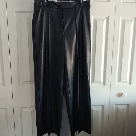 Nine West Black Faux Leather Wide Leg Pants 10 - Picture 6 of 11